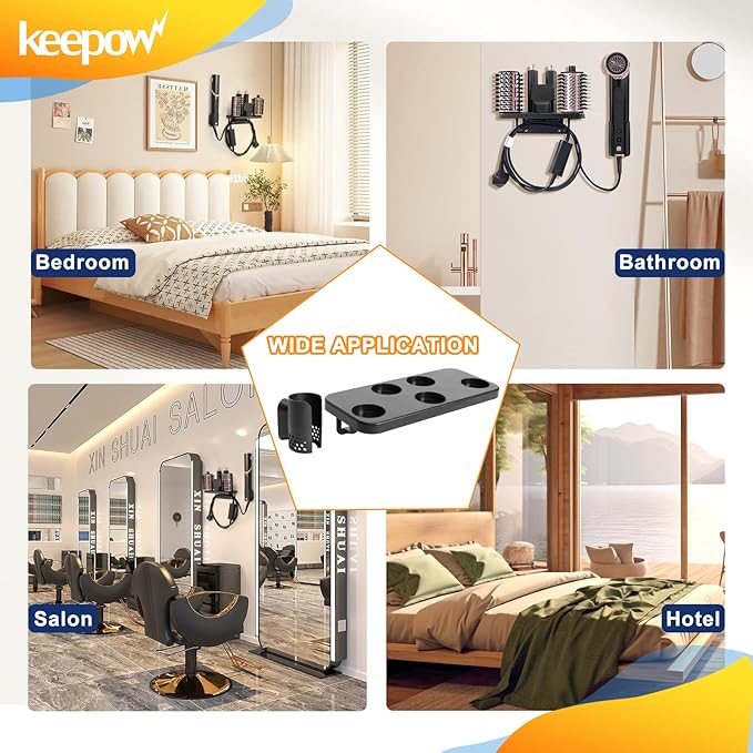 KEEPOW Hair Dryer Holder Compatible with Shark FlexStyle, Wall Mount Hair Dryer Organizer Blow Dryer Holder, Storage Rack with Cord Hanger for Attachment Curlers Brushes Diffuser Accessories