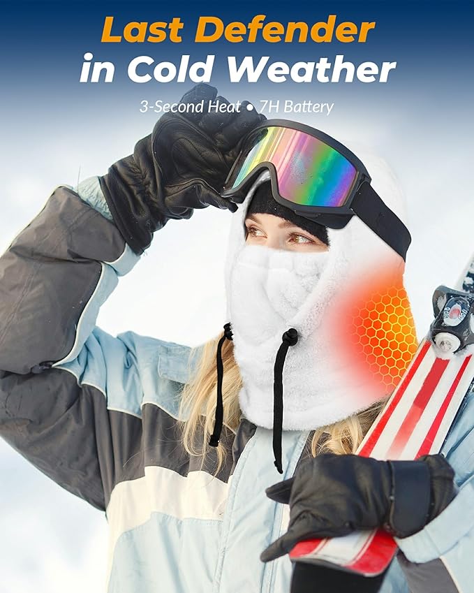 Heated Balaclava Cold Winter Gifts for Women Rechargeable 6000 mAh Battery Packs Warm Gift