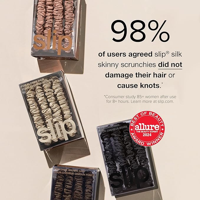 slip Skinny Scrunchies: Anti-Crease, Anti-Breakage Slipsilk™ Design Protects Delicate Hair | Includes 4 Pure Silk Scrunchies: Golden