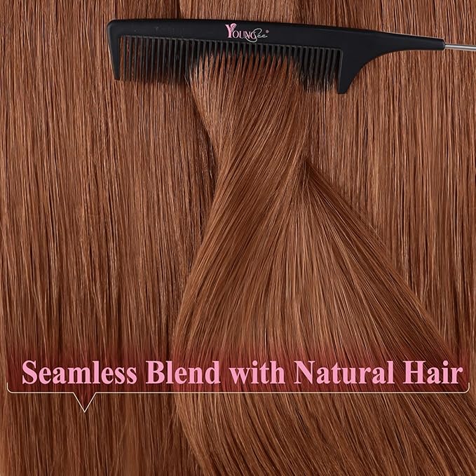 YoungSee Tape in Hair Extensions Copper Tape in Extensions Human Hair 14Inch Tape in Real Hair Extension Copper for Women 20Pcs 50G
