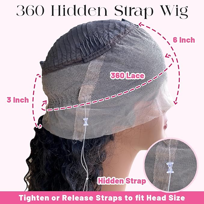 360 Glueless Wigs Human Hair 32 Inch Pre Plucked Hidden Strap Deep Wave Lace Front Human Hair Wigs With Drawstring 180 Density Wet and Wavy HD Full Lace Front Wigs Human Hair