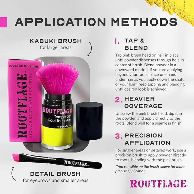 Temporary Hair Color, Fun Colored Hair Powder - Temporary Hair Dye, Root Concealer, Hair Texturizer, Kabuki Applicator with Detail Brush Included (Hello Yellow)