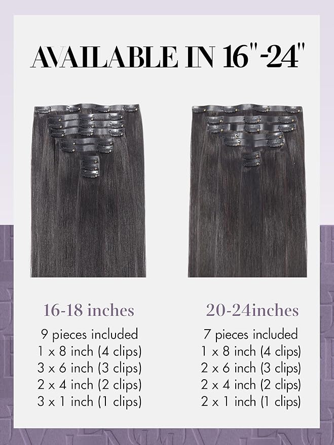 LUVME Hair Extensions Seamless Clip in Hair Extensions Human Hair Yaki Straight 135g 7pcs Natural Black Extensions 20 Inch Real Human Hair