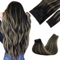 GOO GOO Clip in Hair Extensions Real Human Hair, Remy Human Hair Extensions Clip ins for Women, Natural Human Hair, 18inch 150g 9Pcs, 1B/16/1B Balayage Natural Black to Light Blonde