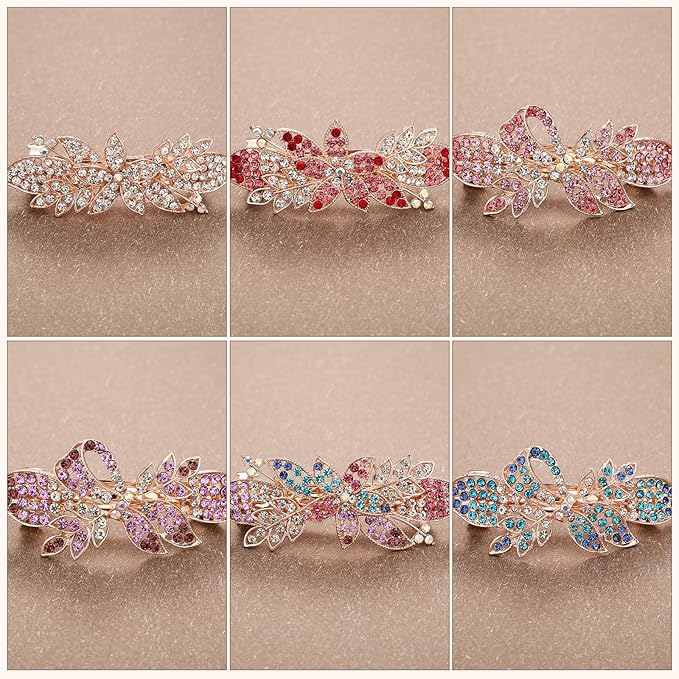 Geyoga 6 Pieces Vintage Hair Barrettes for Women Retro Flower French Pearl Crystal Rhinestones Clips Hair Pins for Women Styling Accessories(Shining Style)