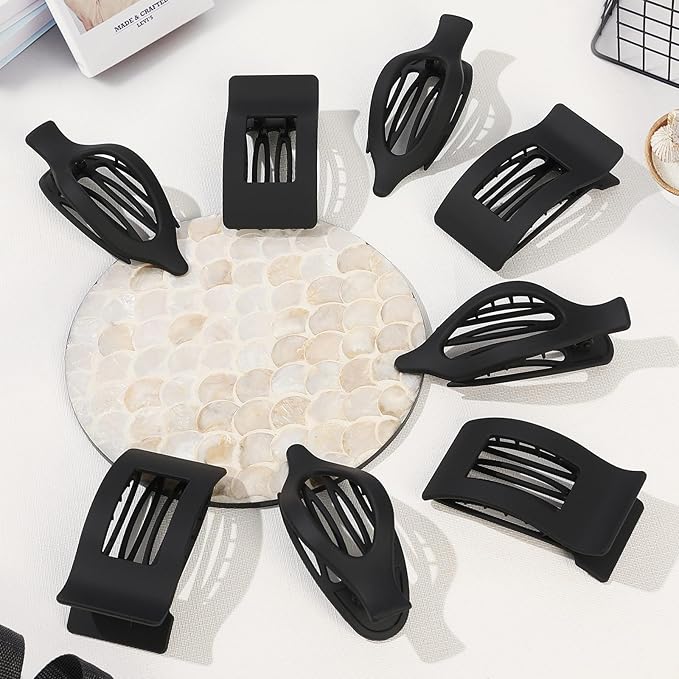 8Pcs French Flat Hair Clips for Women 2 Styles Claw Clips for Girls Matte Flat Hair Claw Clips for Thin and Thick Hair Large Non-slip Strong Hold Hair Accessories for Women (Black)