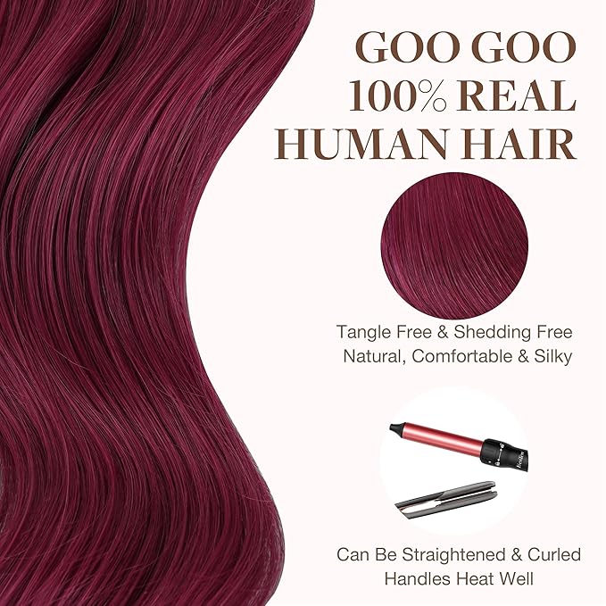 GOO GOO Tape in Hair Extensions Human Hair, Burgundy, 22inch 50g 20pcs, Skin Weft Seamless Invisible, Silky Straight with Thick Ends, Remy Human Hair