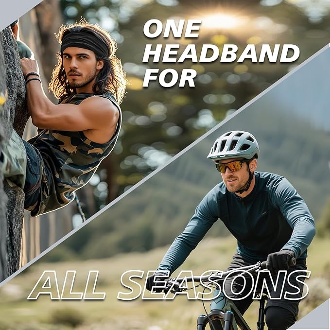 Wide Headbands for Men, Men’s Headbands for Long Hair, Head Bands for Men for Workout, Running, Baseball, Football, Tennis, Basketball, Softball, 8 Pieces