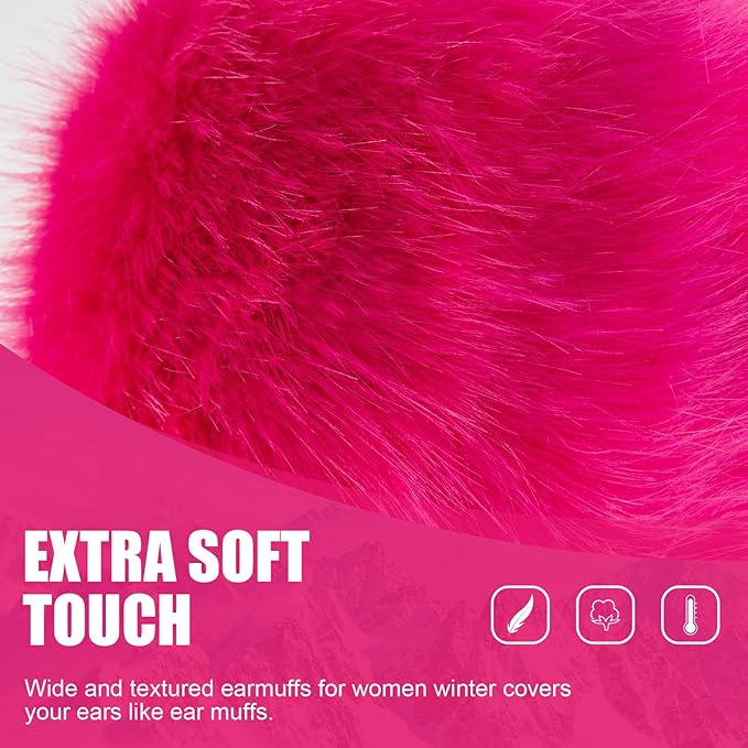 Faux Fur Headband for Women Elastic Fuzzy Thick Earmuffs Winter Headwrap Ear Muffs Furry Ear Warmers Cold Weather (Rose)