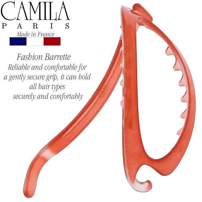 Camila Paris CP3121 French Hair Barrette Clip, Flexible Ponytail Holder No Metal Parts, Strong Hold Grip Hair Clips for Women, No Slip and Durable Styling Girls Hair Accessories, Made in France