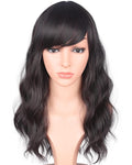 16 Inches Black Mix Brown Fashion Wavy Synthetic Hair Wigs For Black Women With Side Bangs Free Wig Cap (BLACK MIX BROWN(1B/33#))