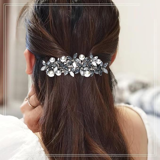 Hair Clips, 4PCS Rhinestone Pearl Hair Barrettes for Women Girls, Sparkly Glitter Rhinestones Flowers Hairpin French Style Hairclips Vintage Hair Accessories