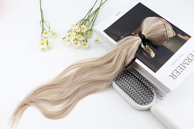 Full Shine Clip in Hair Extensions Ash Blonde Highlights 16 Inch 3 Pcs 60 G Lightweight Clip in Hair Extensions for Thin Hair