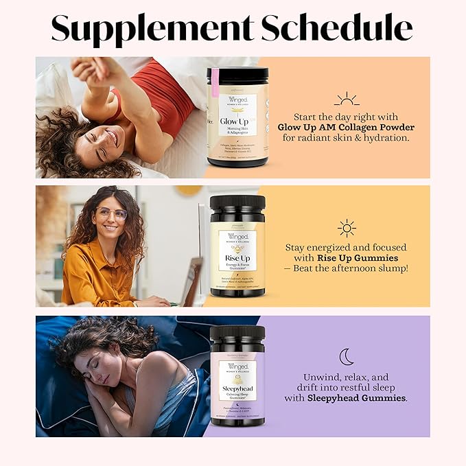 Winged Wellness Glow Up AM, Collagen Powder for Women - Morning Beauty Supplement for Glowing Skin with Grass-Fed Hydrolyzed Collagen Peptides, Lion's Mane & Maca Root - 21 Servings, Unflavored