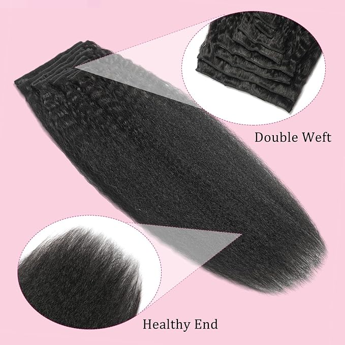 18 Inch Clip in Human Hair Extensions 110g 8Pcs with 18Clips Clip in Extensions for Black Women Natural Black Brazilian Human Hair Double Weft Kinky Straight Clip Ins（1B Color）
