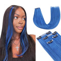 Lashey Seamless Clip in Hair Extensions Human Hair 46g 4pcs 18 Inch Blue Straight Hair Extensions Clip ins with Invisi Edge