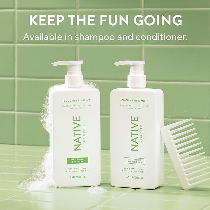 Native Shampoo and Conditioner Contain Naturally Derived Ingredients | All Hair Type Color & Treated From Fine to Dry Damaged, Sulfate & Dye Free - Cucumber & Mint, 16.5 fl oz each (2 pack)