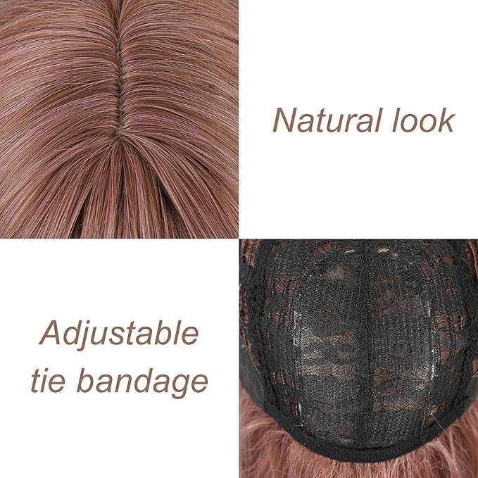 FAELBATY Brown Wig With Bangs Synthetic Cosplay Bob Wig loose wave Wig for women Costume Wigs (12" Dark Purple Color)