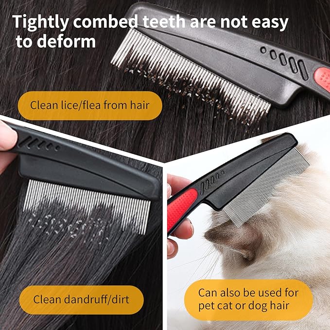 Dandruff Comb Wide Tooth, Stainless Steel Fine Tooth Lice/Psoriasis Scalp Detox Comb for Women, Men & Kids, Professional Portable Sweep/Massage/Clean Shower Brush Tool for Hair Care/Growth (Pink)