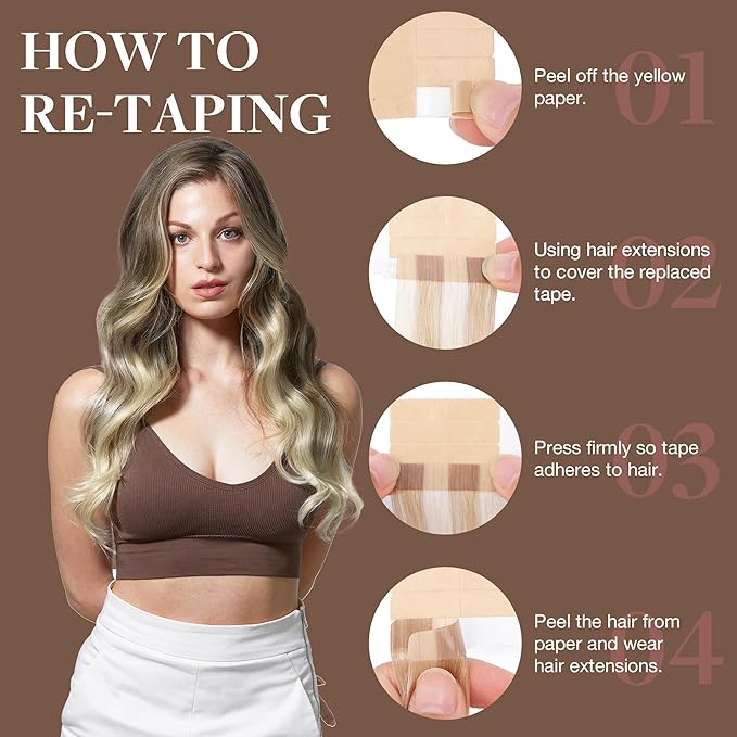 GOO GOO Tape in Hair Extensions Human Hair, 9/60 Balayage Ash Brown to Platinum Blonde, 16inch 50g 20pcs, Skin Weft Seamless Invisible, Silky Straight with Thick Ends, Remy Human Hair