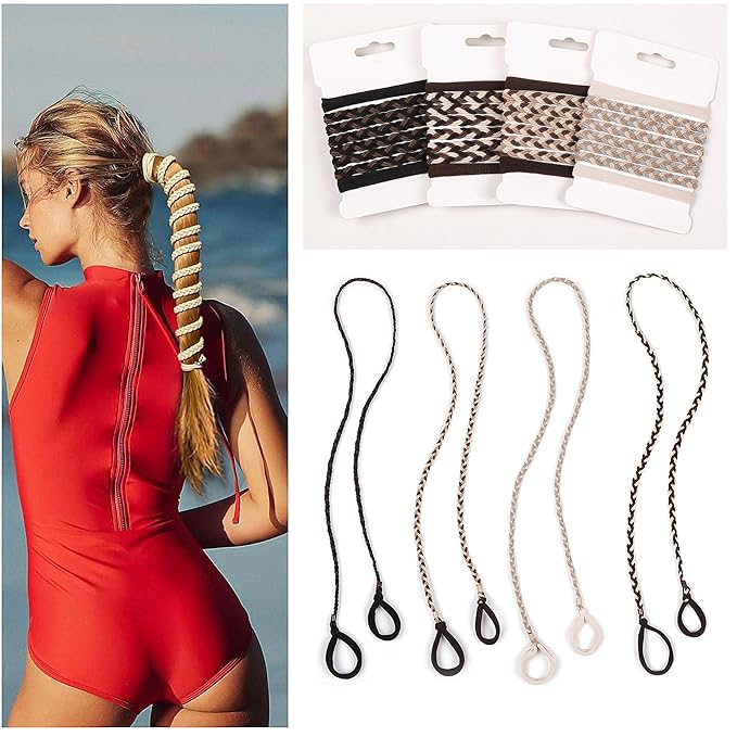 Sport Hair Ties for Women - 4 Pack Elastic Pony Tails for Gym, Braided & Swimming Sports - 40 Inch Length