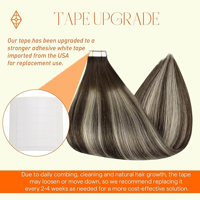 Full Shine Tape in Hair Extensions Human Hair Color 2/60/2 Balayage Brown And Blonde Natural Straight Hair Extensions Tape in 20 Inch Invisible Seamless Skin Weft 50Gram for Women 20Pcs