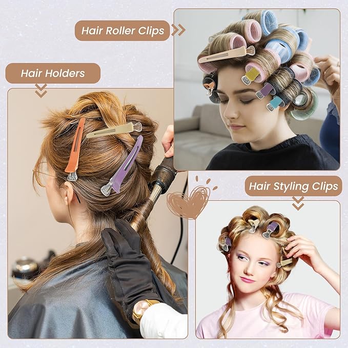 12PCS Hair Clips for Styling - No Crease Hair Clips for Women - Non Slip Duck Billed Hair Roller Clips with Silicone Band - Salon Hair Sectioning Clips Multicolor