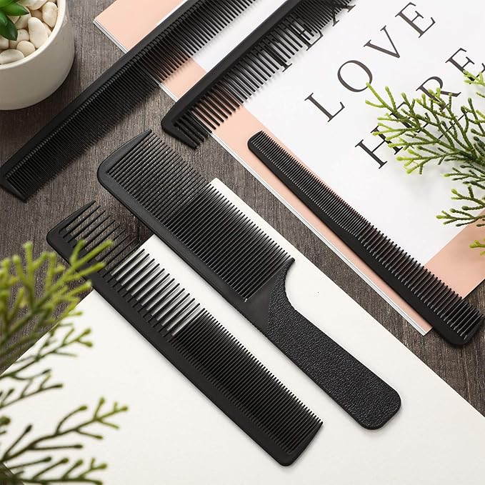 5 Pieces Hair Cutting Comb Barber Hair Styling Combs Fine Teeth Carbon Hairbrush Set Anti Static Heat Resistant Hairdressing Tapered Hairbrush for Men Women