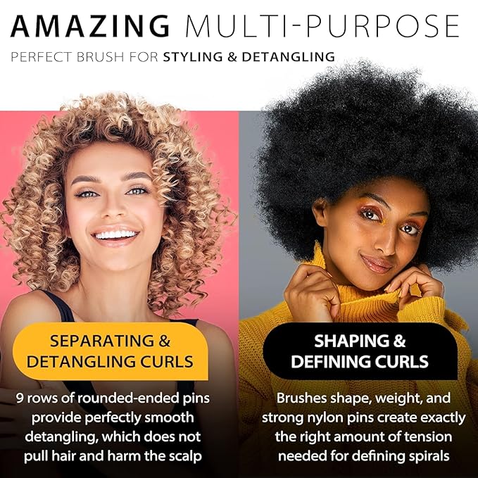2 PCS Hair Brush for Women Men 7 Row 5 Row Curly Wet or Dry Hair Classic Styling Brushes for Natural Thick Hair, Blow Separating, Shaping Defining Curls Tools Travel Bristle Black Hairbrush