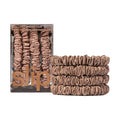 slip Silk Skinny Scrunchies - Light Brown | Set of 4 Skinny Scrunchies | 100% Mulberry Silk, Anti-Crease, Gentle on Hair, Reduces Breakage | Stylish & Durable, Ideal for All Hair Types