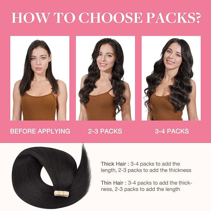 GOO GOO Tape in Hair Extensions Human Hair, 1B Natural black, 12inch 80g 40pcs, Skin Weft Seamless Invisible, Silky Straight with Thick Ends, Remy Human Hair