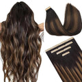 DOORES Human Hair Extensions Tape in, Balayage Dark Brown to Chestnut Brown Real Hair Extensions 10pcs 24 Inch 30g, Tape in Straight Natural Hair Extensions Skin Weft
