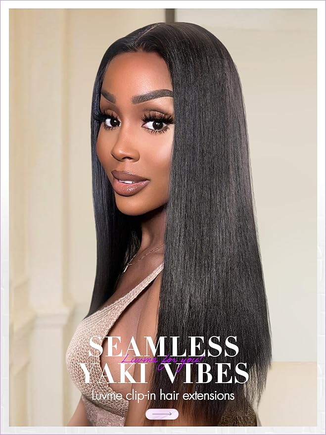 LUVME Yaki Straight Seamless 70g 4Pcs Clip in Hair Extensions Full Max with 18inch Remy Human Hair Clip ins Extensions, Natural Black 100% Real Soft Hair