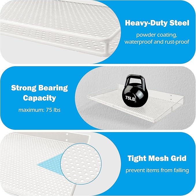 RedCall Heavy-Duty Wall Shelf, 2 Pack Garage Shelf, 23.5" x 12" Large Wall Mounted Shelves for Garage, Laundry Room, Closet, Holds Up to 75 Lbs