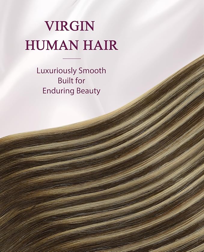 Pinkpearl Invisible Tape in Hair Extensions Human Hair, 20pcs 20inch 55g #4/27/4 Balayage Chocolate Brown to Caramel Blonde Injection Tape in Extensions Real Remy Seamless Human Hair Injected