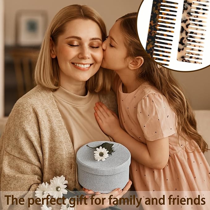 Large Hair Wide Tooth Combs, 2 Pack Cellulose Acetate Detangling Combs for Women Thick Curly Wavy Wet Dry Hair (Tortoise Shell, Ivory)