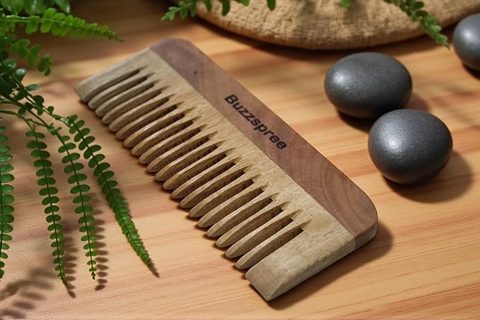 Natural Neem Wood Comb Set of 2 [Plain Lily & Shampoo comb]– Wide & Fine Tooth Handmade Wooden Hair Combs for Men & Women | Eco-Friendly, Plastic-Free, Scalp care for Gentle Hair Care