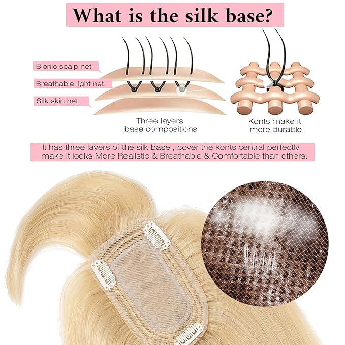 SEGO 100% Real Human Hair Toppers, with Air Bangs, Silk Base 150% Density, Clip in Topper, 2.7肺5.1・ HairPieces for Women, with Thinning/Hair Loss Cover Gray