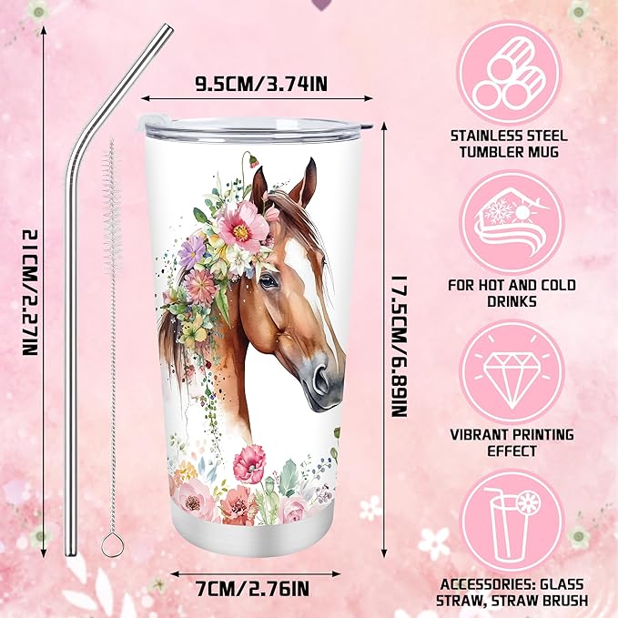 Keluna Horse Gifts for Women - Horse Lover Must Haves Essentials Gifts for Girls Women Female Friends Coworker Christmas Birthday Appreciation Mother's Day Tumbler Makeup Bag Bracelet