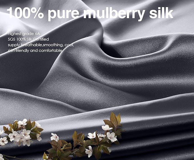 J JIMOO 100% Mulberry Silk Pillowcase for Hair and Skin, Both Sides 19 Momme Pure Natural Silk Pillowcases Soft Breathable King 20''×36'', Dark Grey 1 Pack