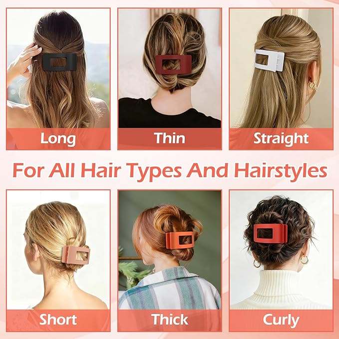 French Flat Hair Clips for Women 6pcs Hair Claw Clips for Thick or Thin Hair Matte Claw Clips for Girls Barrettes Non-Slip Strong Hold Hair Accessories for Women (Orange)