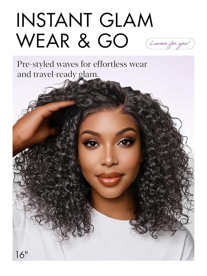LUVME HAIR Curly Deep Wave Glueless Lace 100% Human Hair Short Wigs 12 Inches Pre Cut Plucked Hd Lace Wig Ready To Go Natural Color Bleached Knots Side Part Black Wigs 12 Inches