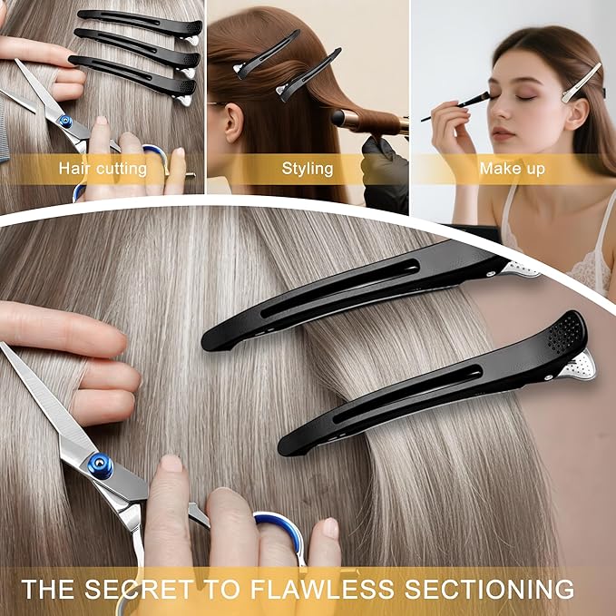 Duckbill 20 PCS Hair Clips for Sectioning -4.3” Professional Non-Slip Hair Clamps with Silicone Band, Gentle No-Mark Hold for Thick Hair, Styling & Coloring