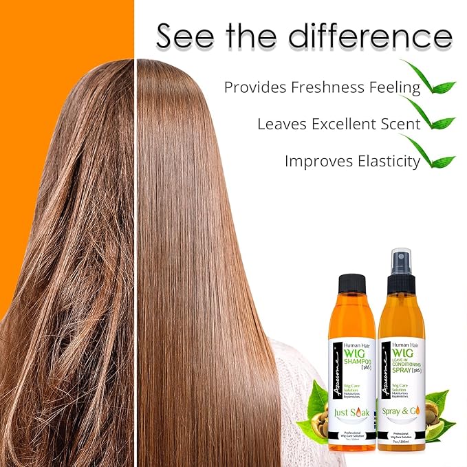 Awesome Human Hair Wig Care Set, Premium Shampoo & Leave in Conditioner, Detangles, Promotes Body & Volume, Silkiness & Shine, Easy Combing, 7 fl oz
