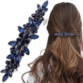 Joez Wonderful Rhinestone Hair Clip Sparkly Crystal Barrettes French Wedding Prom Engagement Pageant First Communion Hair Decorative Accessories for Women Bride Thick Long Hair (Blue, 1 Pcs)