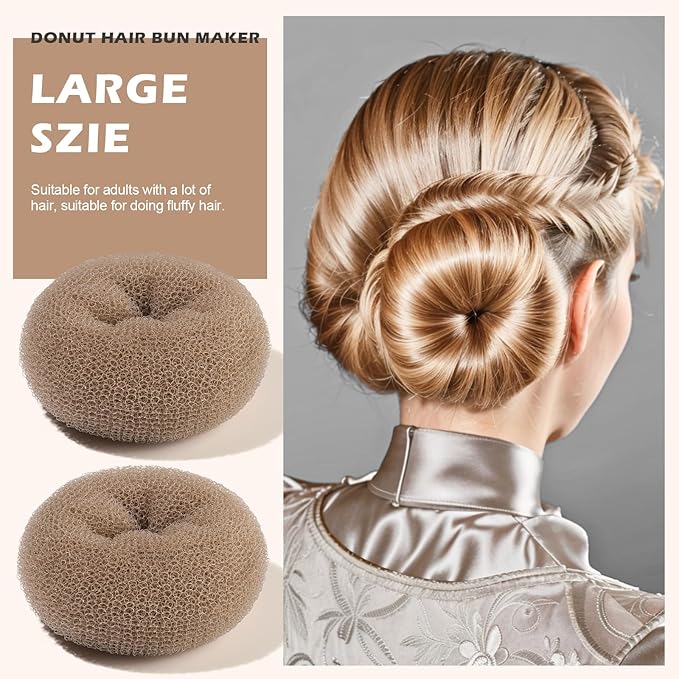 Teenitor Donut Hair Bun Maker Set, 7 Pieces Hair Bun Makers (1 extra-large, 2 large, 2 medium and 2 small), 5 pieces Hair Elastic Bands, 20 pieces Hair Pins, Tan Color