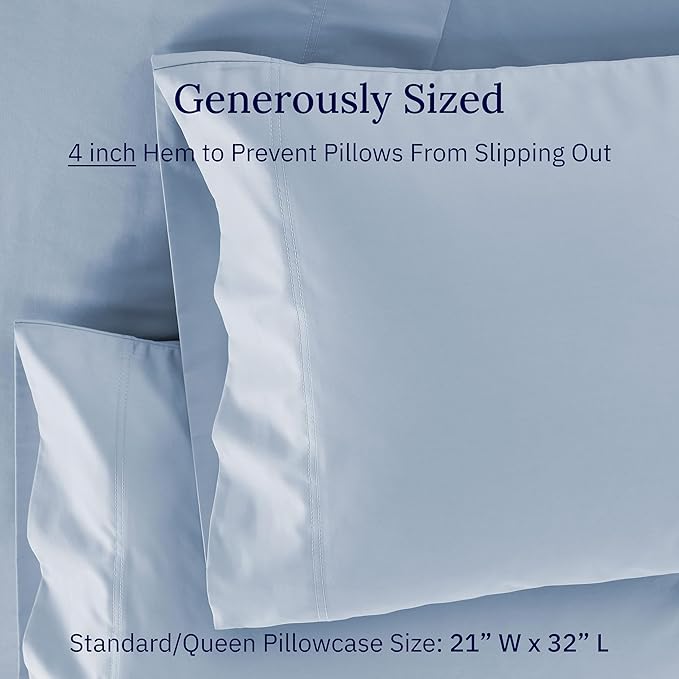 California Design Den Luxuriously Soft Premium 600 Thread Count, 100% Cotton Set of 2 Cases, Crisp Pillowcases Standard Set of 2 Fits Standard & Queen Pillows (Blue)