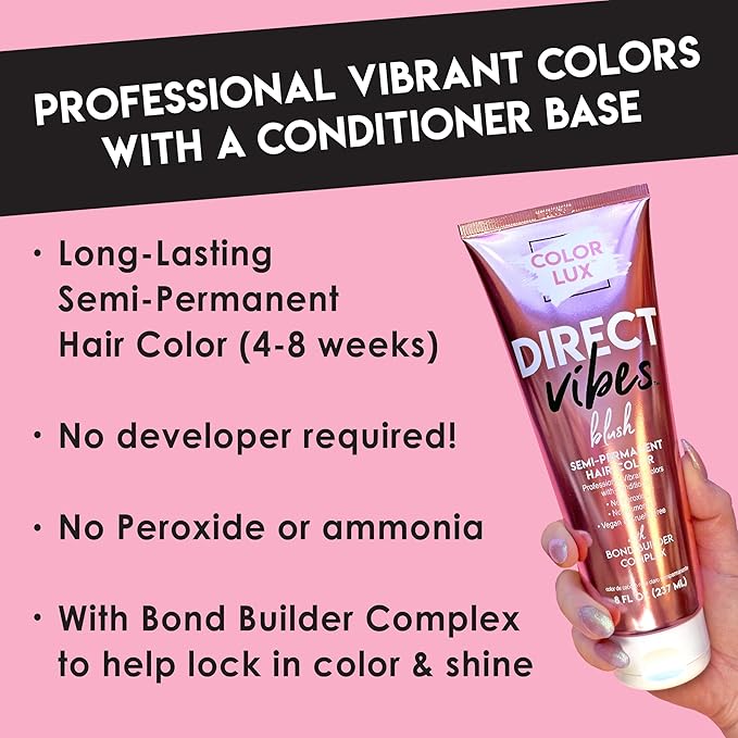 Color Lux Direct Vibes Semi-Permanent Hair Color, Magenta, Vibrant & Long-Lasting Shade, Ammonia-Free, Vegan, Sulfate-Free, Paraben-Free, 8 fl oz