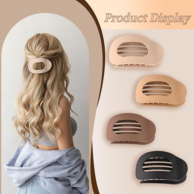 8Pcs Matte No-Slip Flat Claw Clips,Duckbill Hair Clips for Women, Simple Elegant flat hair clips for Thick Thin Long Short Hairs,flat claw clips for women (8Pcs,Mix-A)