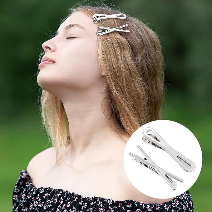 32pcs Star Heart Metal Hair Clips, 16 Styles Silver Hair Clip Alligator Barrettes, Bow Wavy Non-Slip 2000s Hair Accessories for Women Daily, Party